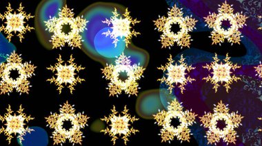 Soyut kış siyah, kahverengi ve mavi süslemeleri. Yuvarlak raster kar tanesi. Raster illüstrasyonu. Renkli arka planda izole tatlı kar taneleri. Güzel kar tanesi..