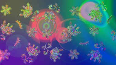 Suluboya elle çizilmiş çiçek desenli eskiz deseni. Parlak renkli fantezi çiçekleri, yapraklar, mavi renkli tomurcuklar.