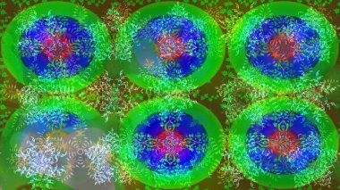 Yeşil, mavi ve nötr renkler ve kar taneleri. Raster illüstrasyonu. Raster Noel soyut renkli arkaplan ve tatlı kar tanesi.