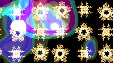 Raster illüstrasyonu. Siyah, mavi ve mor renkler. Kar tanelerinin soyut arkaplanlı Noel şablonu. Noel ve Yeni Yıl moda baskıları için tatil tasarımı.