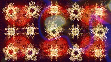 Kar taneleri arka planda. Kış kartı Mutlu Noeller, Yeni Yıl ve Mutlu Tatil Raster çizimleri. Kahverengi, kırmızı ve turuncu kar taneli Noel kartı Kahverengi, kırmızı ve turuncu renkler.