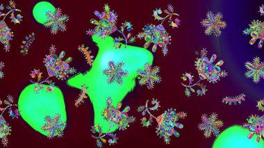 Yeni yıl kar tanesi. Düz kar karalama ikonları, kar taneleri silueti kahverengi, yeşil ve mavi renkler noel afişi, kartlar. Güzel soyut kar tanesi raster tasarımı..