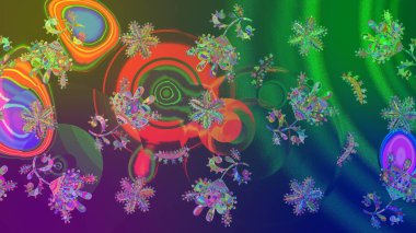Kar taneli yeşil, mavi ve mor renkler. Raster Noel soyut renkli arka plan ve tatlı kar tanesi. Raster illüstrasyonu.