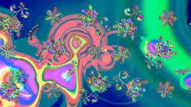 Soyut mandala veya kaprisli kar tanesi içini kaplamak sanat çizmek. Renkli arka plan üzerinde izole sevimli kar taneleri. Raster illüstrasyon.