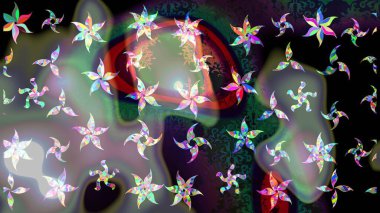 Çiçek desenli raster, gri çizgi grafik desenli soyut raster arkaplan. Modern stil dokusu.