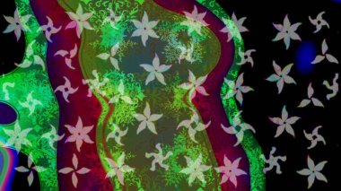 Yeşil renkli etnik çiçeklerle süslenmiş zarif bir eskiz şekli. Raster Çiçek İllüstrasyon Şirin Tekstil.