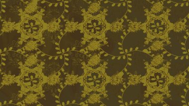 Raster illüstrasyonunda kusursuz çiçek deseni. Kahverengi, nötr ve yeşil renkte çiçekler.
