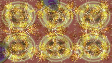 Kar taneleri radyal kahverengi, nötr ve sarı renkler. Renkli arka planda güzel kar taneleri. Raster illüstrasyonu..