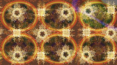 Soyut kış kahverengisi, turuncu ve sarı süs. Renkli arka planda izole tatlı kar taneleri. Güzel kar tanesi. Yuvarlak raster kar tanesi. Raster illüstrasyonu.