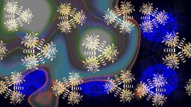 Mavi ve siyah renkte çiçekler. Renkli Yaz Temalı eskiz kalıbı. Sevimli çiçek raster deseni. Düz Çiçek Elementleri Tasarımı.