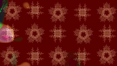 Kar tanesi süsleme deseni. Kar taneleri arka planda. Renkli arka planda izole edilmiş kar tanelerinin düz tasarımı. Kar taneleri deseni. Raster illüstrasyonu.