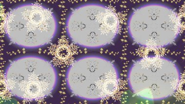 Raster illüstrasyonu. Noel ve yeni yıl moda baskıları için tatil tasarımı. Renkler. Kar tanelerinin soyut arkaplanı olan şirin bir Noel arkaplanı. Tarafsız, mor ve gri kar taneleri.