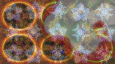 Farklı kar taneleri toplayıcısı, kahverengi renkte kış elementleri. Raster Noel soyut renkli arkaplan ve tatlı kar tanesi.