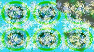 El çizimi, dövme stili karalama, kumaş tasarımı ve Raster illüstrasyonunda kartlar. Mavi, yeşil ve nötr mandala şeklindeki kar taneleri sanat terapisi tarzı zen çizim için..