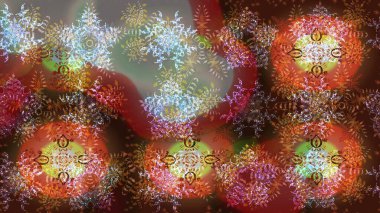 Kış. Renkli arka plan üzerinde izole suluboya kar taneleri. Kış sembolü. Raster illüstrasyon.