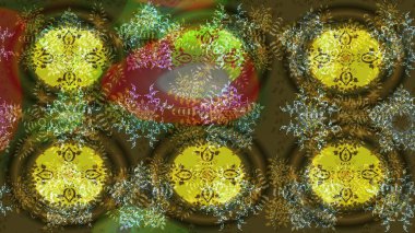 Çiçek Elementleri 'nin soyut geçmişi. Raster kış deseni. Kahverengi, yeşil ve sarı renkler üzerine tasarım. Raster illüstrasyonu.