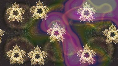 Kar tanesi renkli desen. Snowflakes desen. Raster kar taneleri arka plan. Renk arka plan üzerinde izole soyut kar taneleri ile düz tasarım. Raster illüstrasyon.