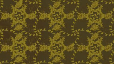 Raster düz çiçekleri pürüzsüz desen. Hediye ambalaj kağıdı, tebrik kartları, posterler ve pankart tasarımı. Kahverengi, nötr ve yeşil renkte çiçekler.