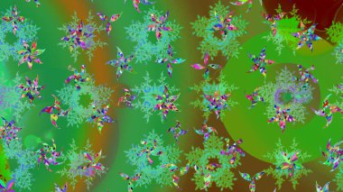 Raster illüstrasyonundaki çiçek desenli çizim. Yeşil renkli çiçekler. Renkli Bahar Teması eskiz kalıbı. Düz Çiçek Elementleri Tasarımı.