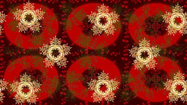 Raster illüstrasyonu. Kristal kar taneleri kırmızı, kahverengi ve sarı renklerde.