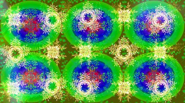 Raster illüstrasyonundaki çiçek desenli çizim. Yeşil ve mavi renkte çiçekler.