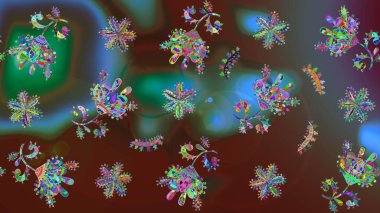 Raster Güzel kumaş deseni. Raster suluboya çiçek deseni, narin çiçekler, kahverengi ve mor çiçekler, tebrik kartı şablonu..