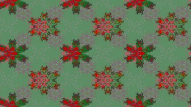 Raster Illustrasyon 'daki Çiçek Deseni' nin son moda çizimi. Renkli Yaz Temalı eskiz kalıbı. Yeşil ve gri renkli çiçekler. Düz Çiçek Elementleri Tasarımı.