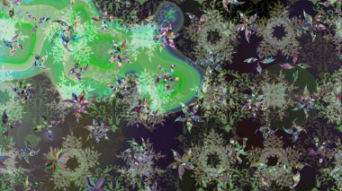 Halk tarzı. Parlak renkli çiçekleri olan ve gri ve yeşil renkli yaprakları olan harika bir çiçek deseni. Modern çiçek arkaplanı. Moda baskıları için zarif bir şablon.