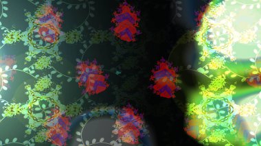 Kış kar tanesi, raster arka plan. Renkli arka planda izole kar taneleri. Yüzey için tekrarlanan doku, ambalaj kağıdı, yeşil ve gri renkler. Raster illüstrasyonu.