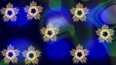 Raster illüstrasyonu. Düz yatıyordu. Kış konsepti Mavi, siyah ve gri renkte kar tanelerinden oluşan kış deseni.