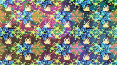 Miles Fleur, süslü püslü bir süs. Tomurcukları papatya çiçekleri olan sevimli bir çiçek deseni. Raster illüstrasyonu. Kumaş, tekstil, duvar kağıdı baskısı için. Eski usul. Taslak arkaplan.