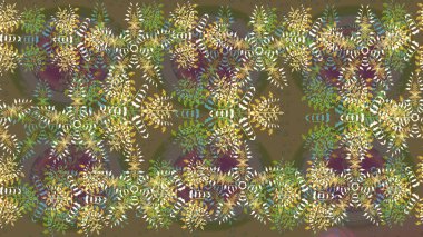 Kar tanelerinin soyut arkaplanlı Noel arkaplanı. Yeşil ve kahverengi kar taneleri. Noel için tatil tasarımı, yeni yıl moda baskıları. Güzel tasarım. Raster illüstrasyonu.