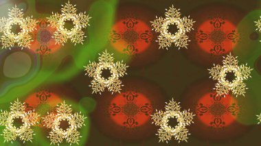 Kar Tanesi Simgesi. Kar Tanesi Raster illüstrasyonu. Kahverengi, yeşil ve turuncu renklerde izole edilmiş. Kış kar taneleri.