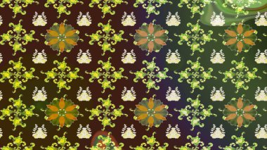 Bokeh kahverengisi, yeşiller ve kar taneleriyle dekoratif Noel arkaplanı. Raster illüstrasyonu.