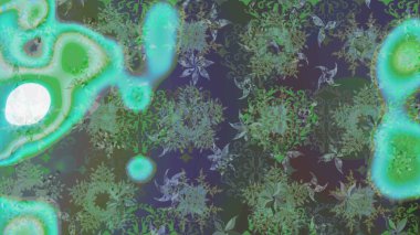 Raster suluboya çiçek deseni, narin çiçekler, yeşil ve mavi çiçekler, tebrik kartı şablonu. Güzel kumaş deseni.