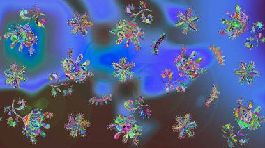 Renkli Bahar Teması eskiz kalıbı. Mavi ve kahverengi renkte çiçekler. Sevimli çiçek raster deseni. Düz Çiçek Elementleri Tasarımı.