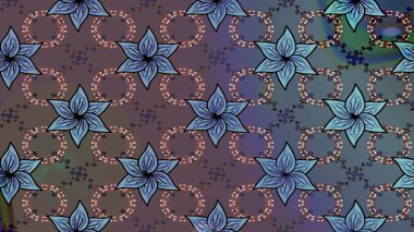 Kar tanelerinin soyut arkaplanlı Noel şablonu. Kahverengi ve mavi kar taneleri. Raster illüstrasyonu. Noel ve Yeni Yıl moda baskıları için tatil tasarımı.