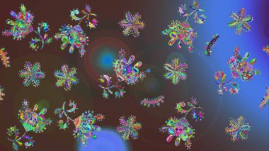 Kar tanesi ikonu, izole edilmiş. Renkli arka planda güzel kar taneleri. Düz dizayn. Raster illüstrasyonu.