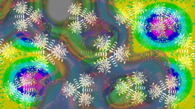 Renkli arka planda izole tatlı kar taneleri. Soyut kış yeşil ve mavi süslemeleri. Yuvarlak raster kar tanesi. Raster illüstrasyonu. Güzel kar tanesi..