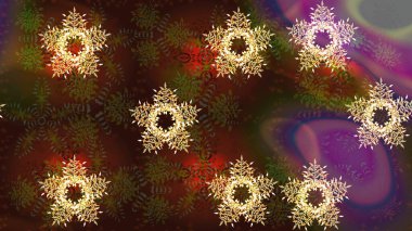 Raster illüstrasyonundaki çiçek desenli çizim. Kahverengi, mor ve yeşil renkte çiçekler.