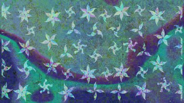 Kar taneleri radyal mavi, yeşil ve mor renkler. Renkli arka planda güzel kar taneleri. Raster illüstrasyonu..