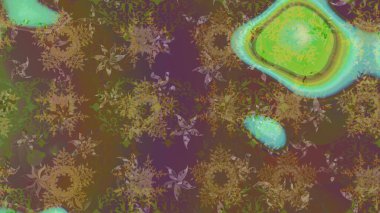 Kahverengi ve yeşil renklerde bahar çiçekleri. Çiçek ve yapraklı karalama şeklinde Raster çiçek deseni. Raster illüstrasyonu.