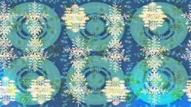 Noel mavisi, nötr ve yeşiller. Raster illüstrasyonu. Sihirli mavi, nötr ve yeşil tatil soyut arka plan yıldız ve düşen kar taneleri.