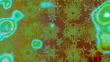 İllüzyon. Kar taneleri, kar yağışı. Renkli bir arka planda izole edilmiş güzel, yeşil ve kahverengi kar taneleri. Düşen Noel stilize kar taneleri.