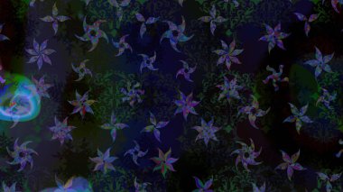 Kar tanesi renkli desen. Snowflakes desen. Raster kar taneleri arka plan. Renk arka plan üzerinde izole soyut kar taneleri ile düz tasarım. Raster illüstrasyon.