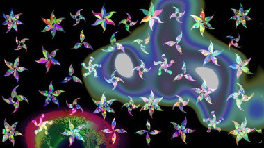 Kar tanelerinin soyut arkaplanlı Noel şablonu. Siyah ve mavi kar taneleri. Raster illüstrasyonu. Noel ve Yeni Yıl moda baskıları için tatil tasarımı.