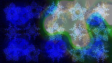 Kışın sembolü, mutlu noeller, mutlu yeni yıl kutlaması Raster illüstrasyonu. Mavi ve siyah renklerde şirin kar taneleri. Basit bir kar tanesi. Soyut duvar kağıdı, ambalaj dekorasyonu.