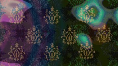 Çiçek desenli çizim. Raster illüstrasyonu. Asya tekstil tarzında. Gri renkli çiçekler. Raster illüstrasyonu.