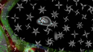 Sanat terapisi tarzı zen çizim için siyah ve gri mandala şeklindeki kar tanelerini gezdir. El çizimi, dövme stili, kumaş tasarımı ve Raster illüstrasyonunda kartlar..