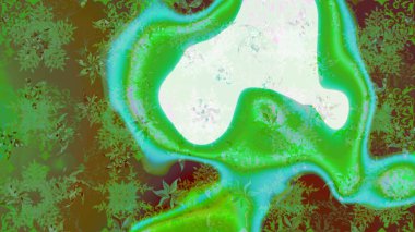 Kar tanelerinin soyut arkaplanlı Noel şablonu. Yeşil ve kahverengi kar taneleri. Raster illüstrasyonu. Noel ve Yeni Yıl moda baskıları için tatil tasarımı.